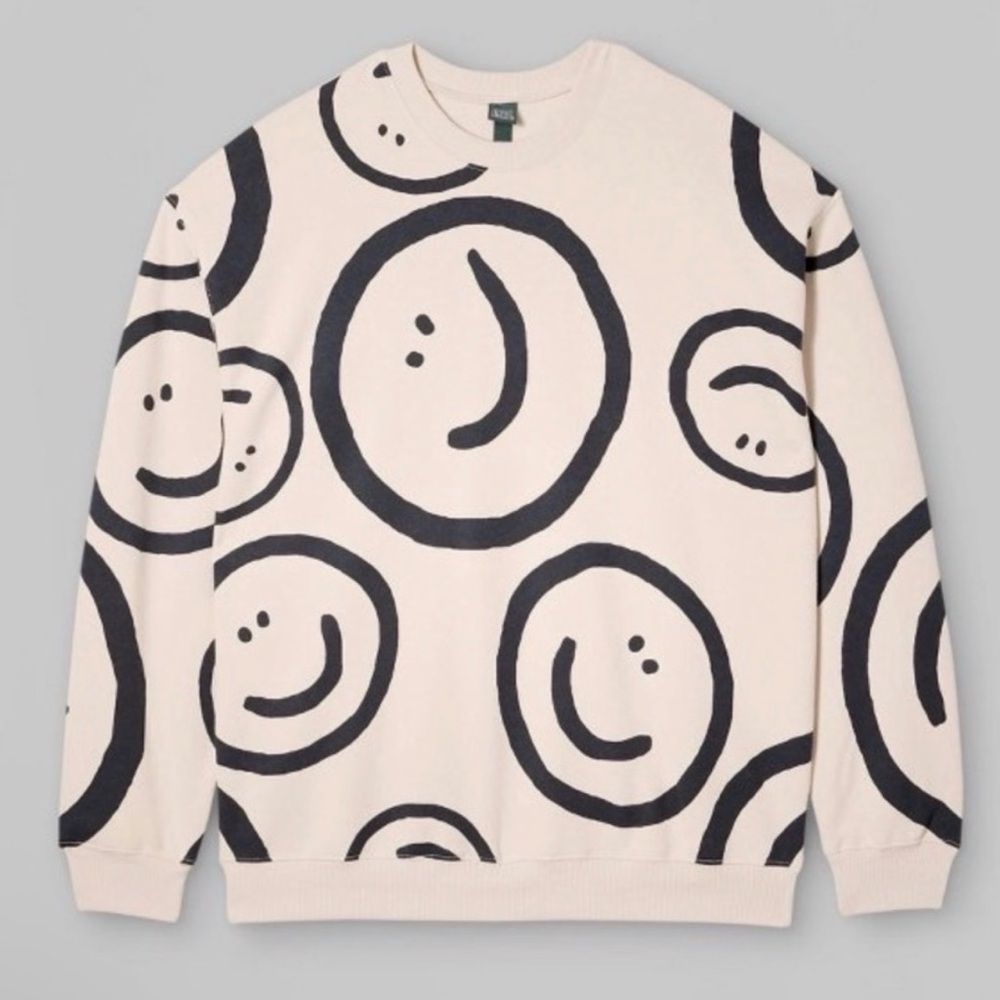 Unisex Cream Smiley Face All Over Print Crewneck Sweatshirt